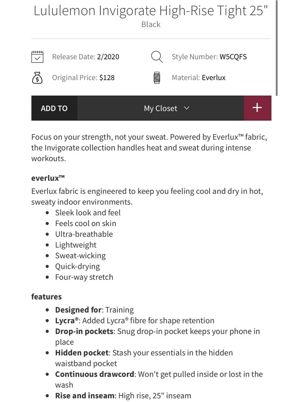 Lululemon Invigorate High-Rise Tight 25